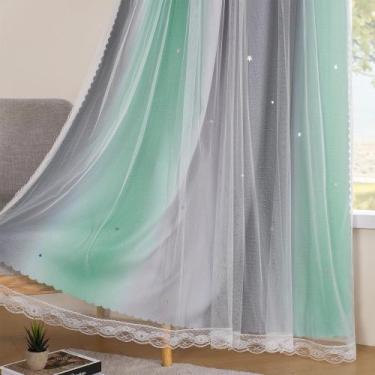 Imagem de Cortinas XiDi Arcoíris Verde Gris Claro para Decoración de Dormitorio
