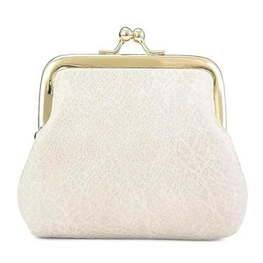 Imagem de Mini porta-moedas vintage de couro encerado a óleo para mulheres, bolsa de moedas compacta, bolsa de couro pequena retrô portátil, bolsa de troca multiuso para cartões, chaves de dinheiro, Branco