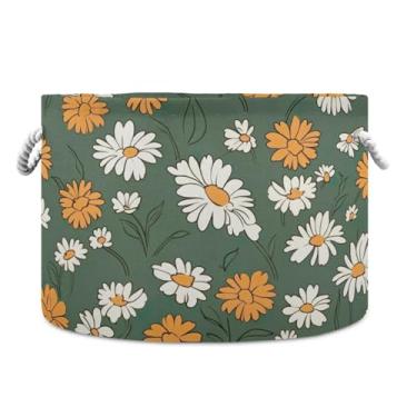 Imagem de WELLDAY Cesta de corda de algodão margaridas cesta de lavanderia para bebê para sala de estar, lavanderia, berçário, travesseiros, decoração de casa