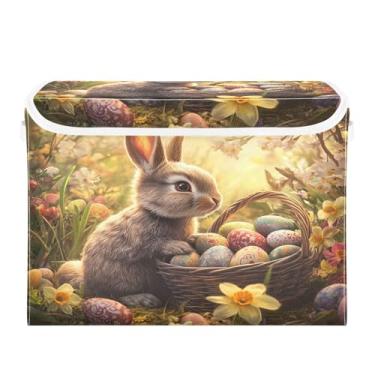 Imagem de CEBUGI Caixotes de armazenamento com tampas, caixa de armazenamento de tecido dobrável, organizador de cubo de coelhinho fofo para prateleiras de armário de casa e quarto, 40 x 30 x 30 cm