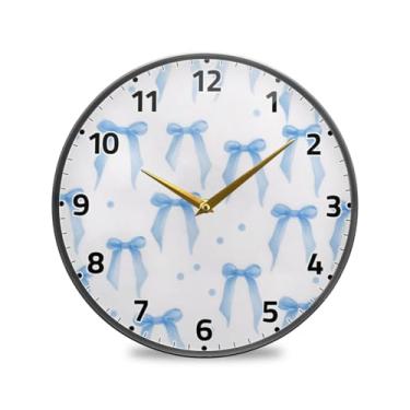 Imagem de WELLDAY Relógio de parede sem tique-taque 25,4 cm - Laços funky azul operado por bateria relógio redondo silencioso para casa/escritório/cozinha/sala de aula