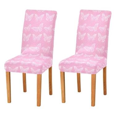 Imagem de Wassud Capas de cadeira de borboletas brancas para sala de jantar elásticas capas de cadeira de cozinha laváveis conjunto com 4