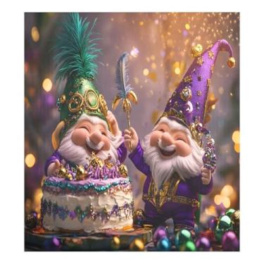 Imagem de Qilmy Mardi Gras Capa de ímã de máquina de lavar louça de gnomo fofo 58 x 66 cm capas decorativas de geladeira para porta frontal adesivo de folha magnética para máquina de lavar louça painel de