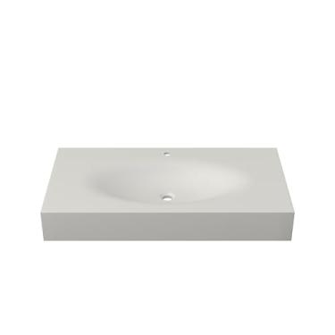 Imagem de HIGEINE Pias de banheiro premium para montagem na parede - pia de vaso de vaidade de superfície sólida de resina de pedra branca fosca, design contemporâneo pendurado na parede ou bancada, bacia