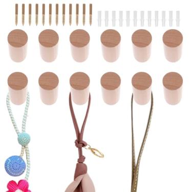 Imagem de KHZSPP Pacote com 12 ganchos de parede de madeira, gancho de parede de 6 cm, cabide de toalha decorativo de madeira de faia com parafuso, decoração moderna de casa de fazenda para toalha, chapéu