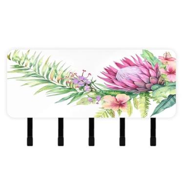 Imagem de Burbuja Porta-chaves de plantas tropicais com 5 ganchos, porta-chaves autoadesivo montado na parede, organizador de armazenamento de correio para entrada, decoração de casa