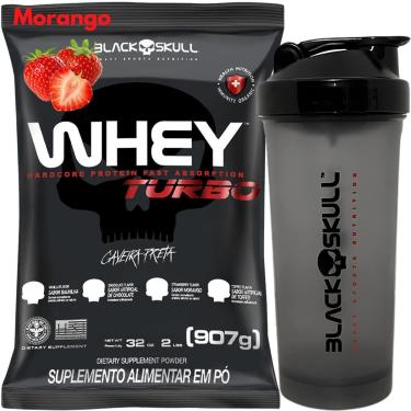 Imagem de Whey Protein Concentrado TURBO 907g Coqueteleira Fumê 600ml Black Skull Whey Para Ganho de Massa-Unissex