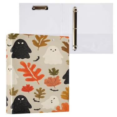 Imagem de CEBUGI Fichário redondo com 3 anéis Boo Leaves de 3 cm comporta 200 folhas, pastas com 3 bolsos transparentes de PVC para escritório, 31,5 x 27 x 6 cm, 1 pacote