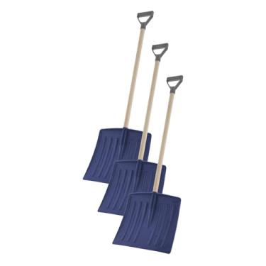 Imagem de Superio Pá de neve infantil de plástico pequena para remoção de neve com cabo de madeira lâmina resistente de 30,5 cm, azul marinho, pacote com 3