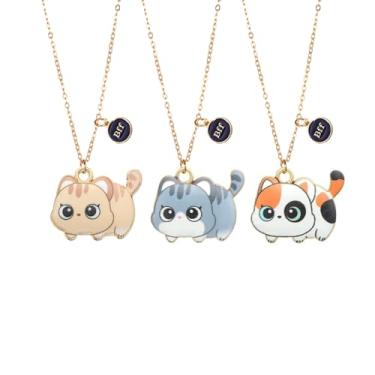 Imagem de Colar de amizade com pingente de gato fofo, 3 peças, para mulheres, homens, melhores amigos, presente, Zinco, Sem Pedra Preciosa