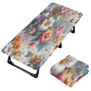 Imagem de Burbuja Lençol de berço de flores de primavera para crianças, lençol de cochilo acolchoado portátil com faixa elástica para meninas e meninos, lavável na máquina, 63,5 x 127 cm
