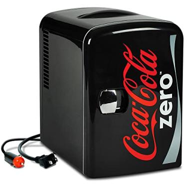 Imagem de Mini geladeira Coke Zero – geladeira para quarto, escritório, mesa portátil, refrigerador de bebidas, 12 V CC/220 V, refrigerador para bebidas, refrigerante, vinho, uso no carro, dormitório, ao ar