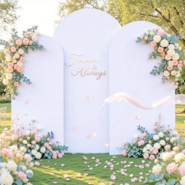 Imagem de Conjunto de 3 capas de arco branco (1,2 m, 1,8 m, 1,8 m) capa de fundo de arco de elastano de casamento 2 lados esticável topo redondo Chiara para decoração de festa de aniversário chá de bebê