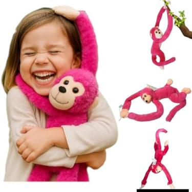 Imagem de Macaco Pelúcia Brinquedo Abraçador com Som e Led (Rosa)