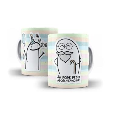 Imagem de Caneca Decorativa Parabéns Amiga, Porcelana, Design Listrado Pastel, Tema Aniversário com Bolo e Ilustração Fofa, 325ml (12877)