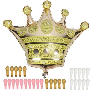Imagem de Conjunto de balões de látex SIWOTED em formato de coroa, balão branco rosa dourado, decoração, enfeites de festa
