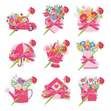 Imagem de JarThenaAMCS 18 conjuntos de artigos de papelaria para o dia das mães rosa floral blocos de notas adesivas com canetas esferográficas fitas rosa para casa, escritório, sala de aula, lembrancinhas de