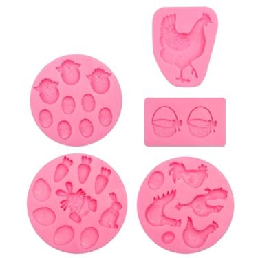Imagem de Conjunto de moldes de silicone de Páscoa, design de cesta de ovo de galo de coelho rosa para fondant, ferramentas de decoração para fabricação de sabão de chocolate e doces de fondant, suprimentos de