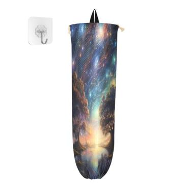 Imagem de Estrelas no céu com protetor de saco de árvore para sacolas plásticas, dispensador de sacolas de supermercado, suporte de plástico para cozinha