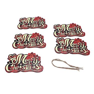Imagem de Ainoli 5 peças de enfeites de Natal de madeira para feriados sinais decorativos reutilizáveis ​​para janela de porta de árvore