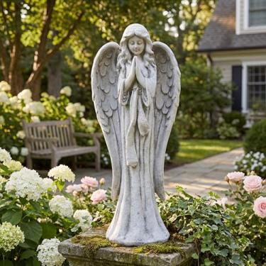 Imagem de JXNCJXZG Estátua de anjo a rezar, 79 cm, decoração de jardim ao ar livre, estátuas de óxido de magnésio, religiosa, abençoada, católico, pátio, deck para casa, corredor, entrada, escultura