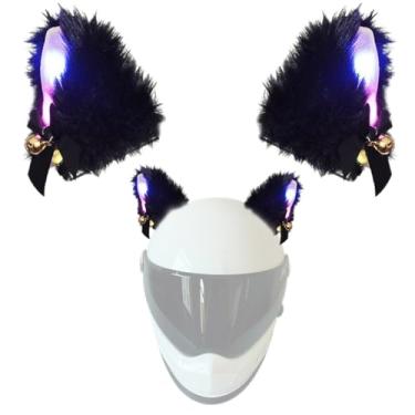 Imagem de Acessórios de capacete de esqui, orelhas de gato para capacetes, orelhas de pelúcia com glitter, acessórios de capacetes autoadesivos, decoração para esqui, preto