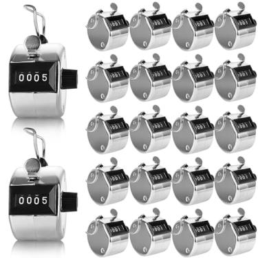 Imagem de STARVAST Contador de contagem manual de 20 peças, metal 4 dígitos mecânico palma clique contador portátil número clicker para contagem de números, golfe, eventos esportivos, escritório, estádio, prata