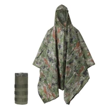 Imagem de Poncho de chuva adulto plus size com capuz, poncho camuflado à prova d'água, poncho militar para acampamento, caminhadas, pesca, viagens e ao ar livre. Fácil de embalar. Deserto