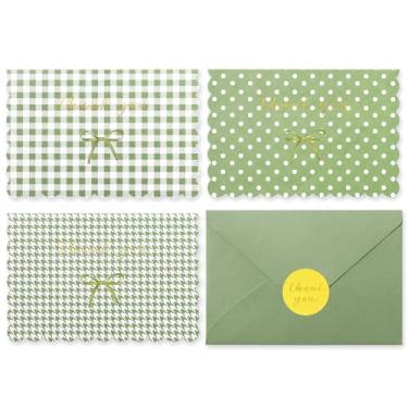 Imagem de Crisky Cartões de agradecimento com envelopes, pacote com 50 cartões de agradecimento verde sálvia, estilo laço a granel para chá de bebê, aniversário, decoração de casamento lembrancinhas de festa