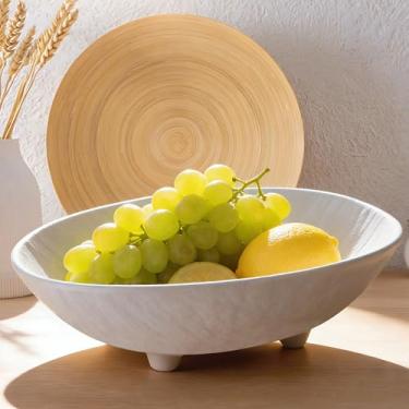 Imagem de Incenseat Tigela de frutas de cerâmica - Tigela decorativa de doces de 25,4 cm para tigela de frutas grande para balcão de cozinha Fruteros Pará Cocina Elegante Moderno Porta-chaves Caixa Oval Forma