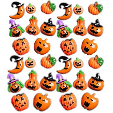 Imagem de 32 peças de enfeites de geleca de Halloween com abóbora e contas de slime para maçã Enfeites de resina para Halloween Fantasias Acessórios de cabelo Capa de telefone Decorações de scrapbook