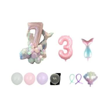 Imagem de Conjunto De Balões De Cauda De Sereia Coloridos 43 Peças Balões De Fil