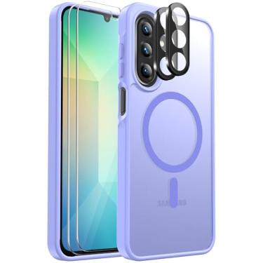 Imagem de Capa para celular Samsung Galaxy A26 5G magnética à prova de choque, [apto para MagSafe] [protetor de tela de vidro + protetor de lente da câmera] Capa translúcida antiimpressão digital para Samsung