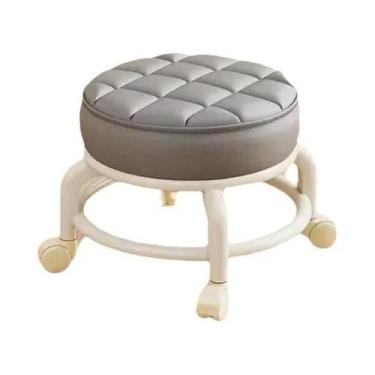 Imagem de Banqueta De PU De Baixo Perfil Com Rodas, Almofada Espessa, Puff Portá