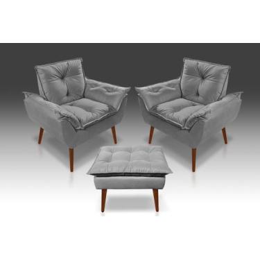 Imagem de Kit 02 Poltrona Opala + Puff Opala Suede Cinza Claro -CASA DA POLTRONA