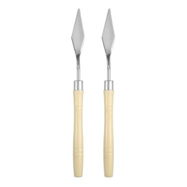 Imagem de Generic 2 peças de faca de paleta, ferramenta de pintura de 17,5 cm, lâmina de aço inoxidável pontiaguda, espátula de plástico, faca de palete de pintura para tela acrílica a óleo, bege