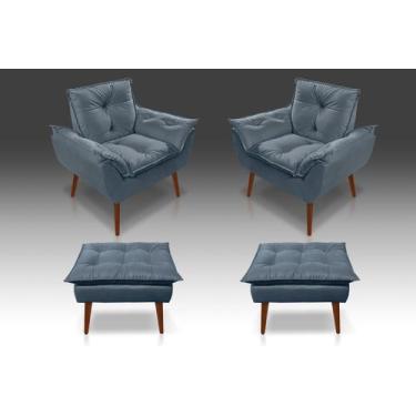 Imagem de Kit 02 Poltrona Opala + 02 Puf Opala Suede  Azul turquesa - CASA DA  P