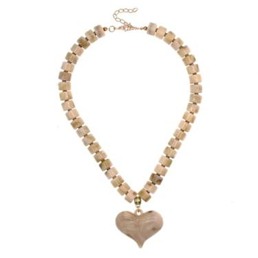 Imagem de JNF Colar feminino com contas de coração grosso, coração, grande, gargantilha, colares, boêmio, resina, miçangas, gola, joias, presente, Adjustable, Resina, Esmeralda