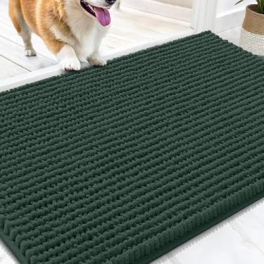 Imagem de OLANLY Tapete de porta de cachorro para patas enlameadas 76 x 50 cm, capacho de lama de chenille ultra absorvente, antiderrapante, lavável e com armadilha de sujeira para entrada interna, tapetes