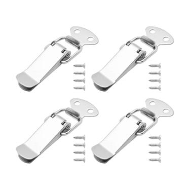 Imagem de AUXBC 4 peças de trava de aço inoxidável acionada por mola, ferragem de trava de fixação para armário caixa de madeira porta-malas, prata (comprimento total de 73 mm/2,87")