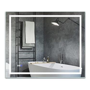 Imagem de Espelho de banheiro com luz LED inteligente, botão de toque regulável, 76 x 91 cm, 90 + CRI, montagem na parede horizontal