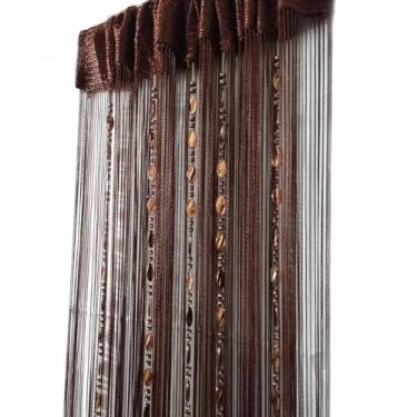 Imagem de Cortina decorativa de 100 cm x 200 cm com cordão para porta e cortina, painel de parede, franja, divisória para janela, divisória para casamentos, casamentos, cafés, restaurantes, peças, divisórias, contas, borla, decoração de tela, Coffee