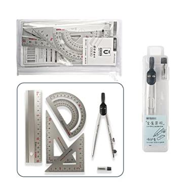 Imagem de Conjunto de bússola geométrica, bússola, multifuncional, conjunto de régua geométrica, conjunto de 6 peças, ferramentas de desenho matemático e materiais de escritório escolar, conjuntos de bússolas