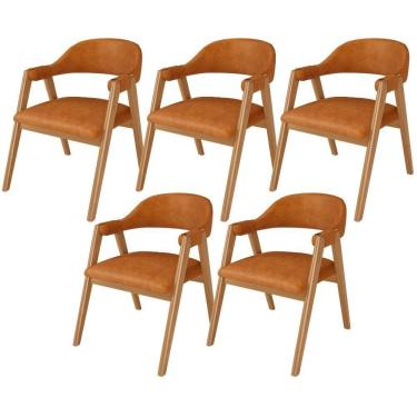 Imagem de Kit 05 Cadeiras De Jantar E Estar Living Estofada Nadja L02 Couríssimo Canela - Lyam Decor