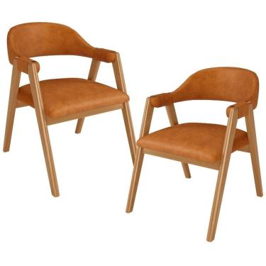 Imagem de Kit 02 Cadeiras De Jantar E Estar Living Estofada Nadja L02 Couríssimo Canela - Lyam Decor