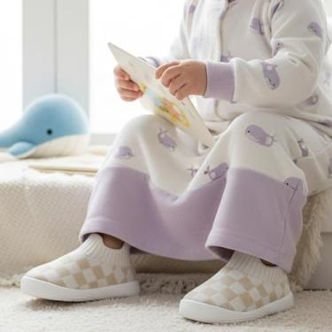 Imagem de MORENDL Sapatos para bebês, meias de caminhada, antiderrapante, respirável, para meninos e meninas, Xadrez bege, 22