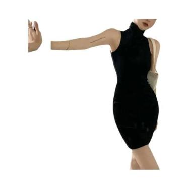 Imagem de Vestido Feminino De Verão Com Gola Alta, Manga Longa, Saia Plissada E 