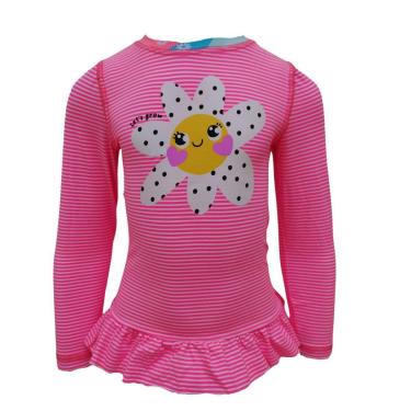 Imagem de Camisa Infantil Listrada Rosa Proteção Uv Fator 50 Camiseta Manga Longa Estampada Flor Bebê-Feminino