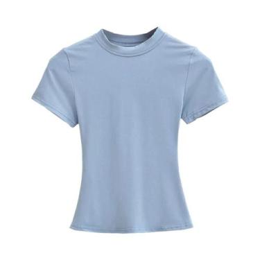 Imagem de Camiseta Casual Feminina Slim Fit De Cor Sólida Com Manga Curta, Tendê