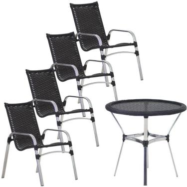 Imagem de 4 Cadeiras Emily E Mesa Alumínio área Piscina Trama  Preto